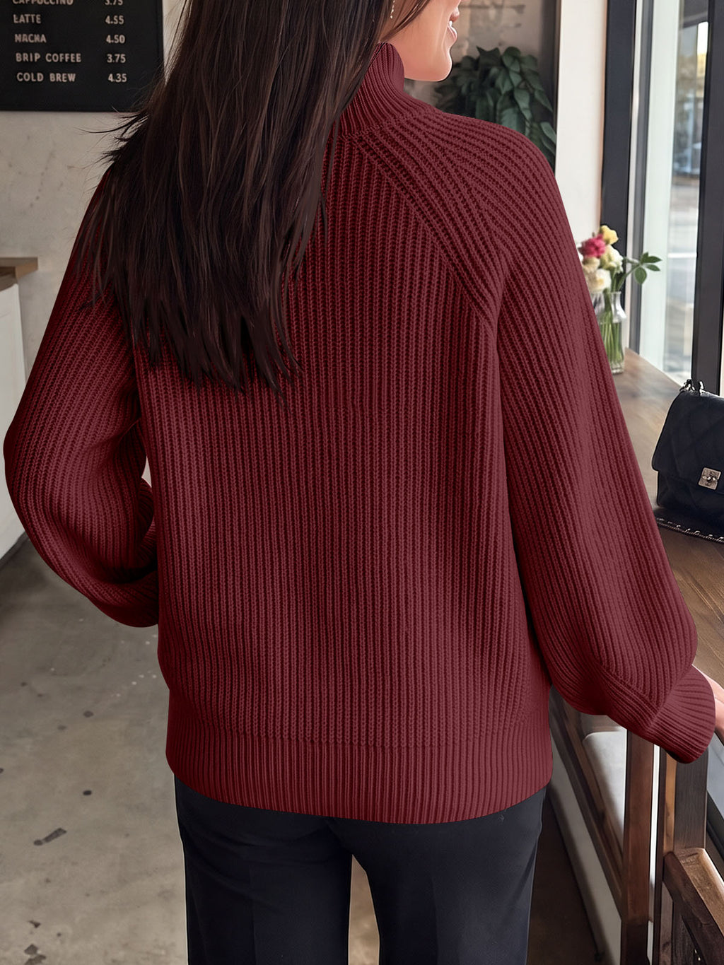 Saodimallsu Womens High Neck Oversized Knit Sweater