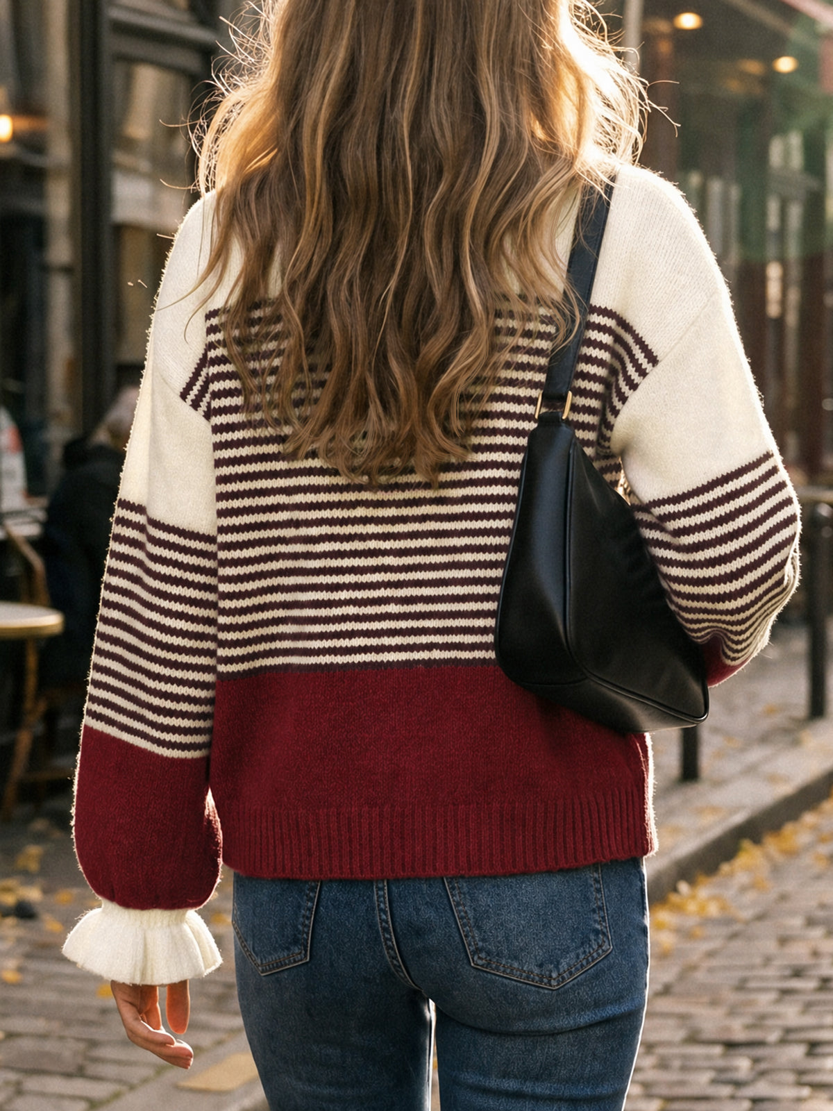 Saodimallsu Women Ruffle Sleeve Sweater