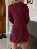 Saodimallsu Womens Fringe Waffle Knit Sweater Dress