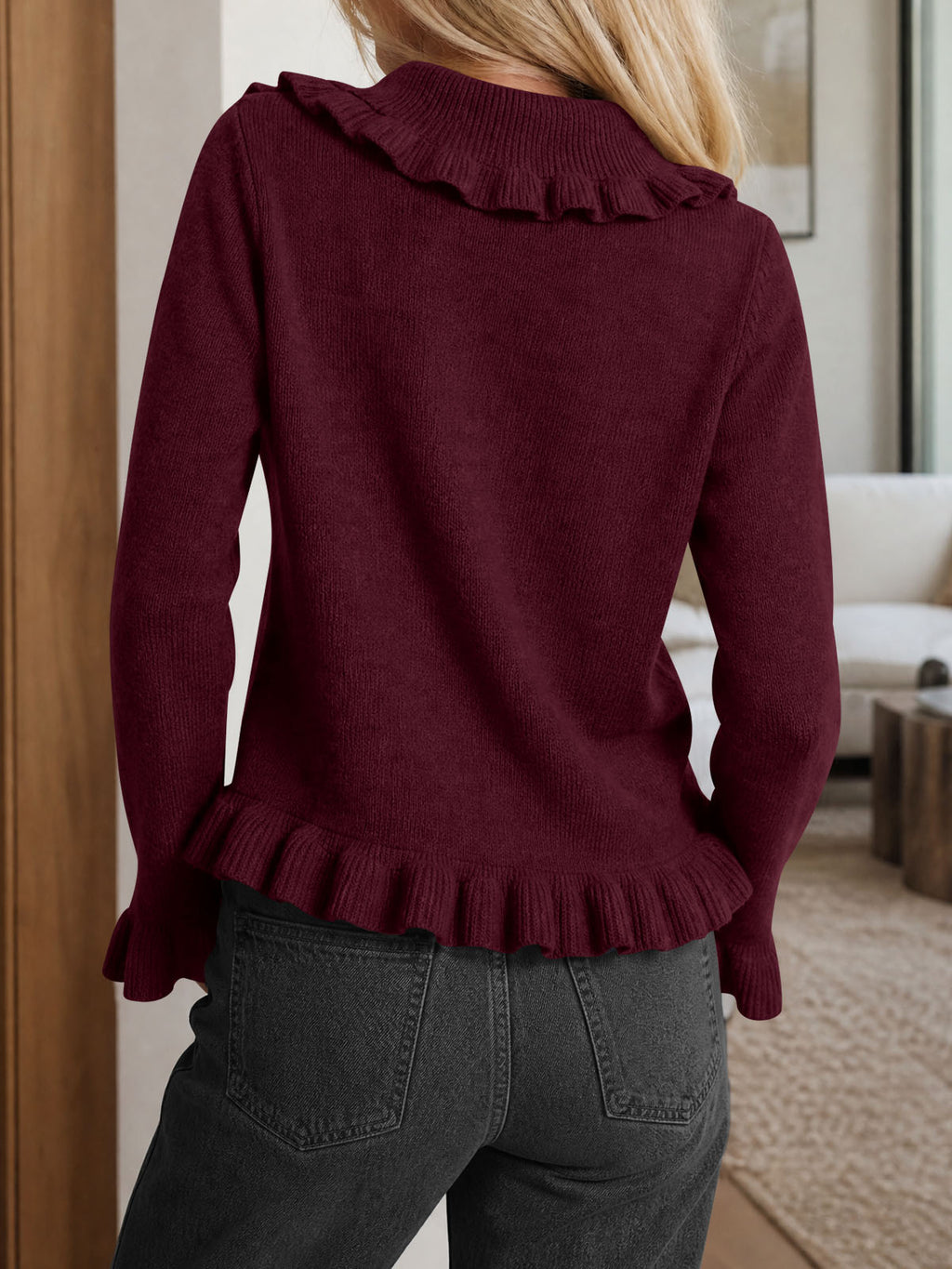 Saodimallsu Womens Ruffle Button Down Cardigan