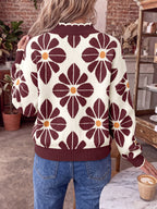 Saodimallsu Womens Mock Neck Floral Knit Sweater