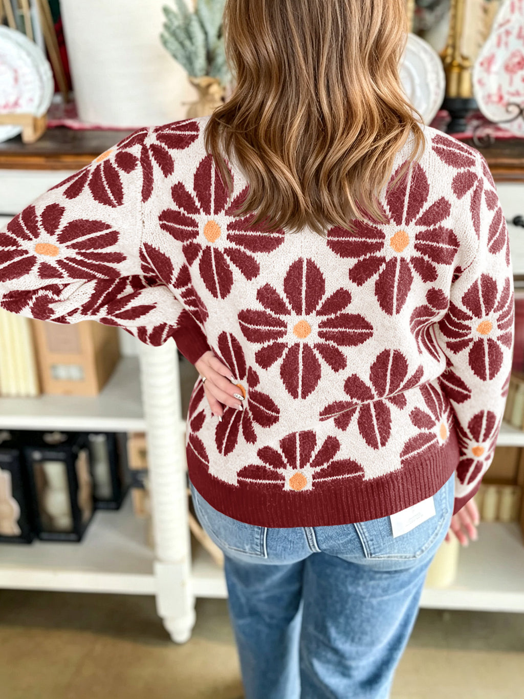 Saodimallsu Womens Floral Button Up Vintage Sweater