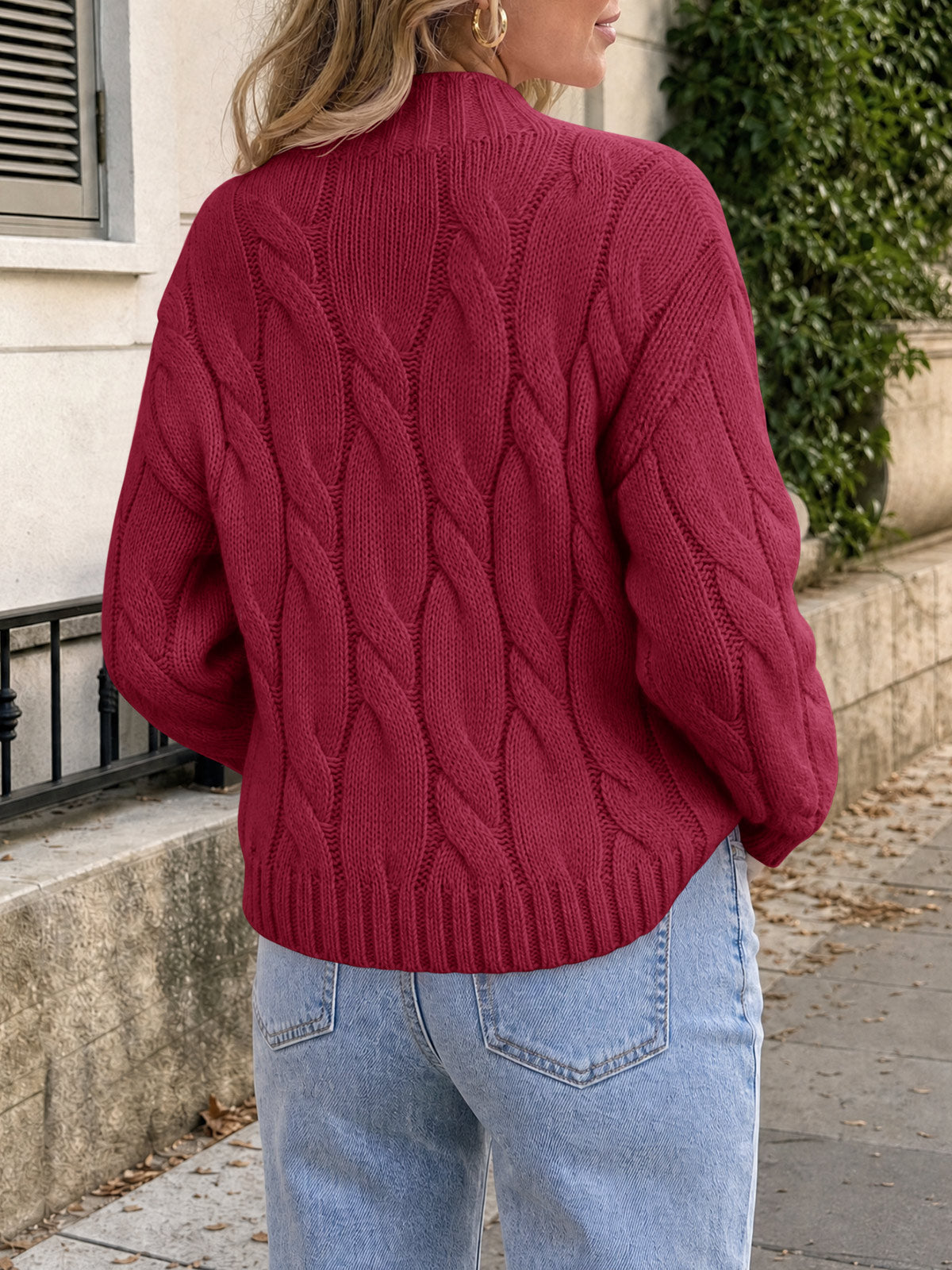Saodimallsu Womens Mock Neck Cable Knit Sweater