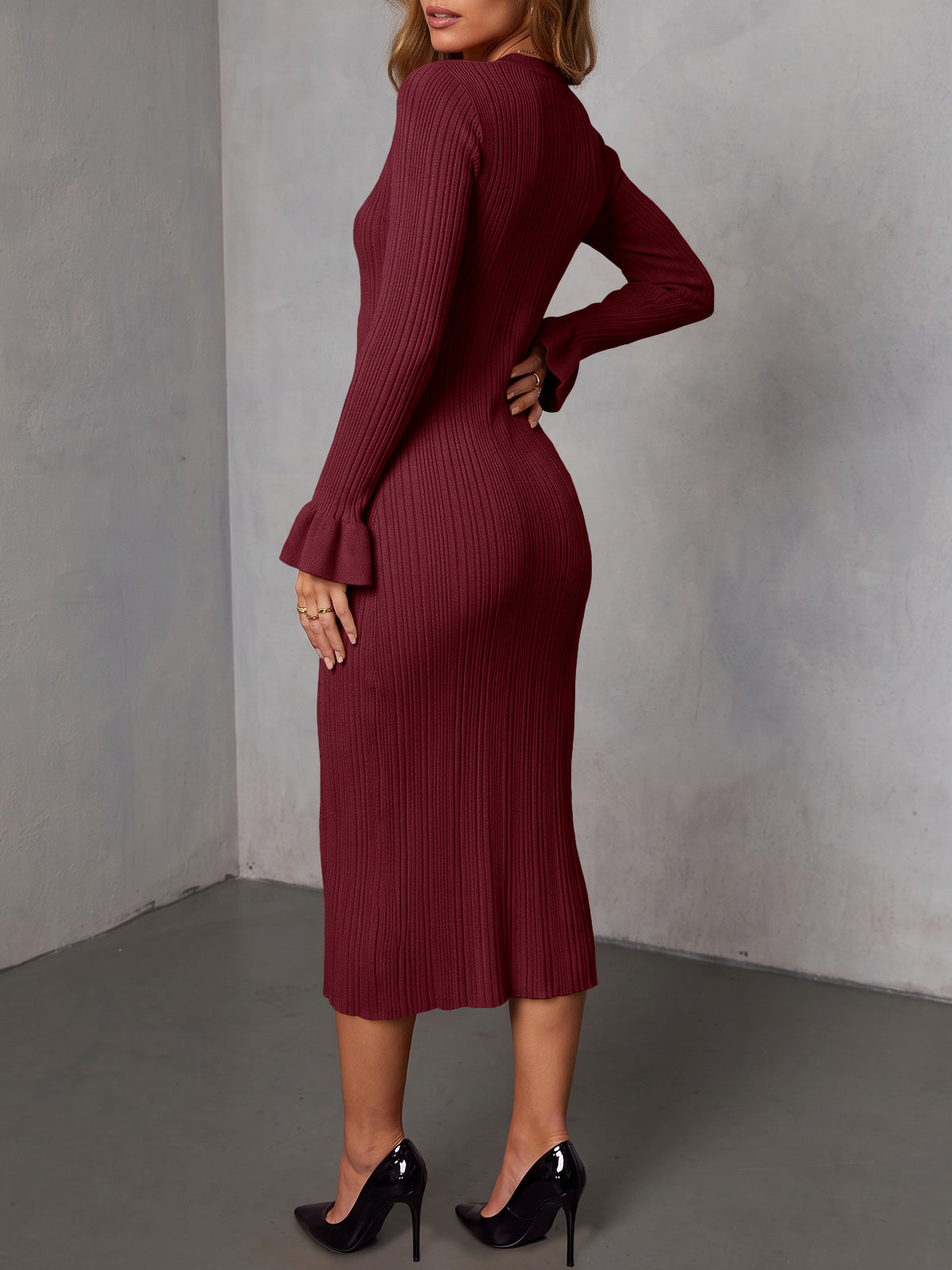 Saodimallsu Womens V Neck Midi Sweater Dress