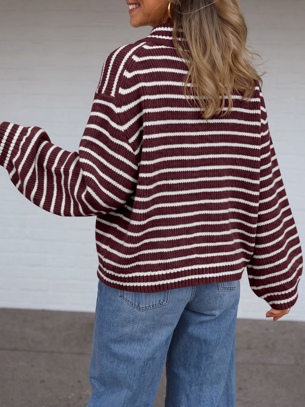 Saodimallsu Womens Striped Half Zip Sweater