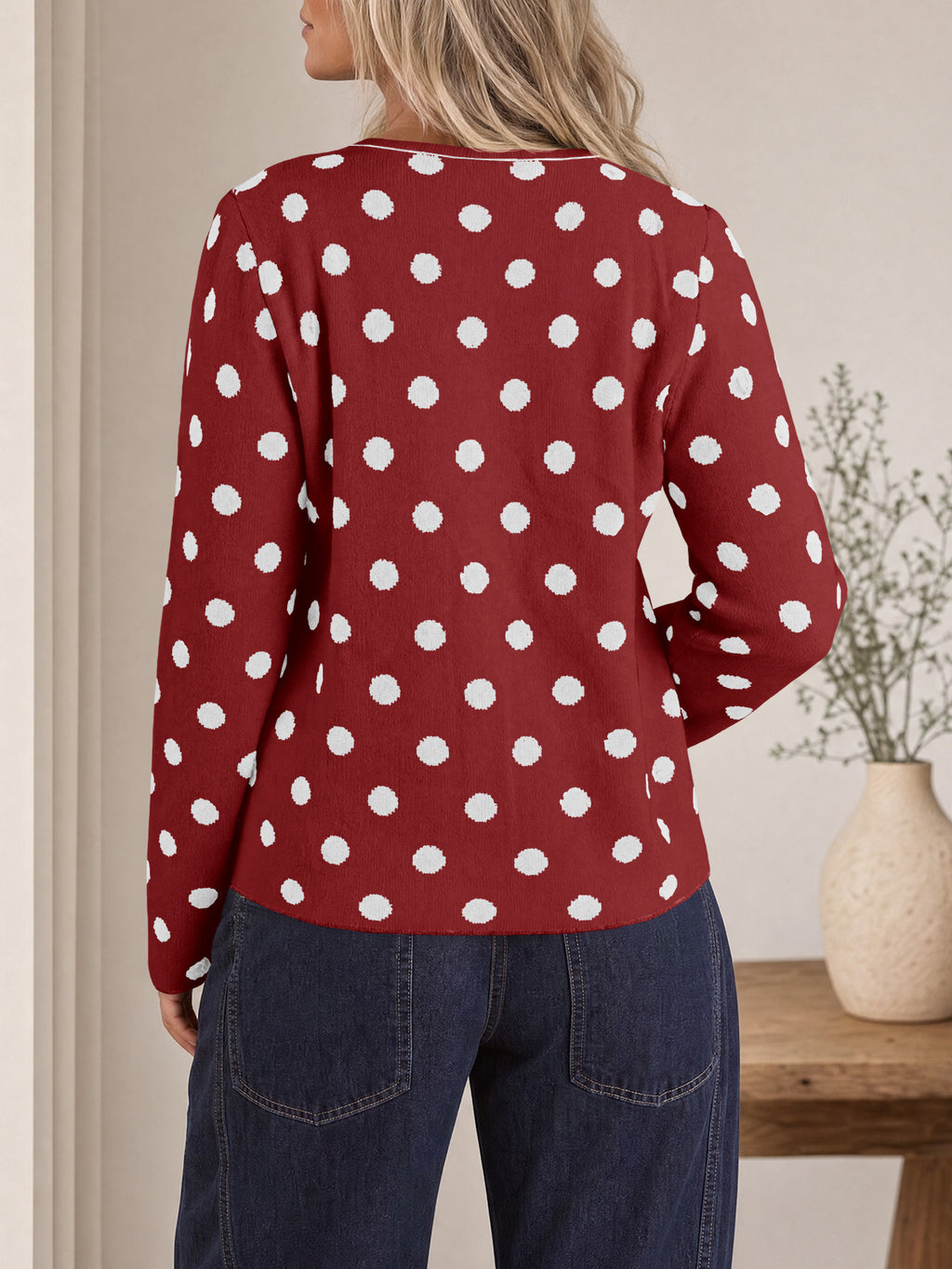 Saodimallsu Womens Polka Dot Button Up Cardigan