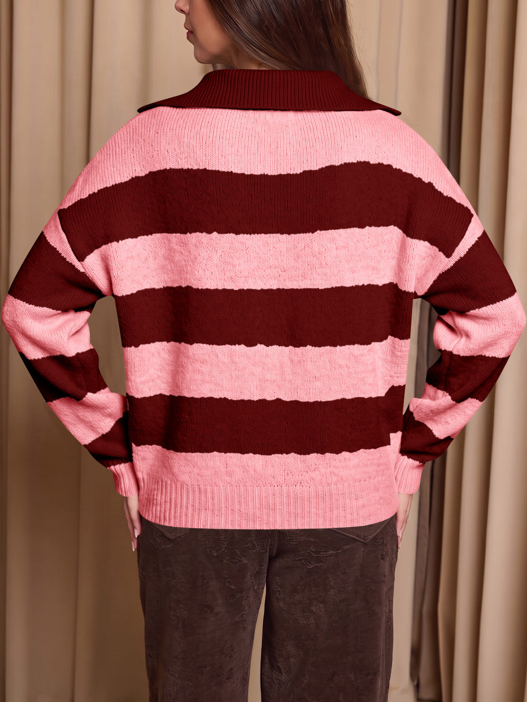 Saodimallsu Womens Striped Polo V Neck Sweaters
