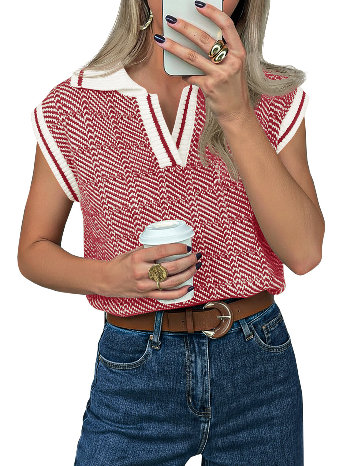 Saodimallsu Womens Color Block V Neck Vest