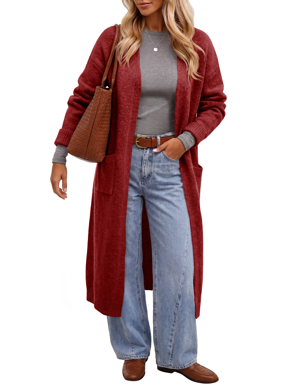 Saodimallsu Women Long Open Front Knit Cardigan Duster