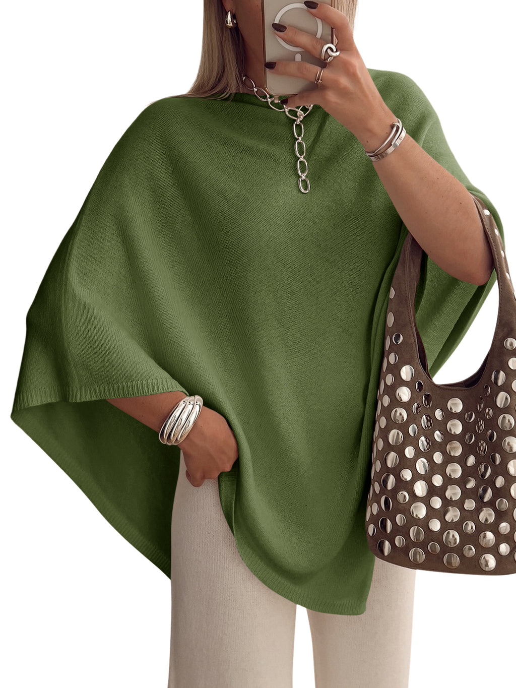 Saodimallsu Women Poncho Boat Neck Knit Sweater