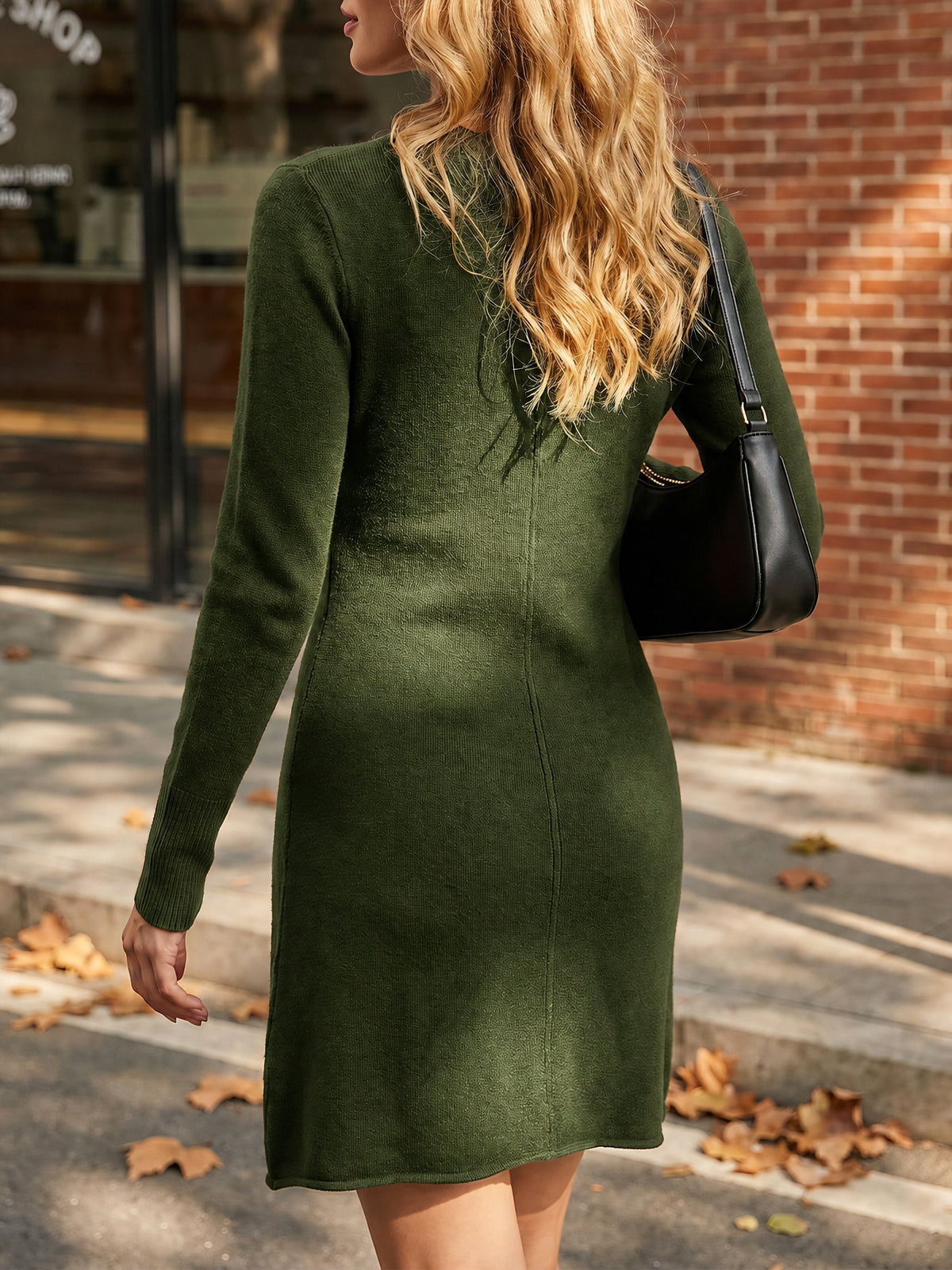 Saodimallsu Women Long Sleeve Knit Fit Flare Mini Sweater Dress