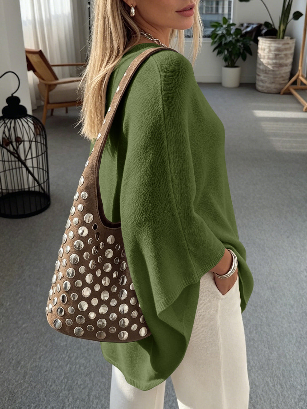 Saodimallsu Women Poncho Boat Neck Knit Sweater