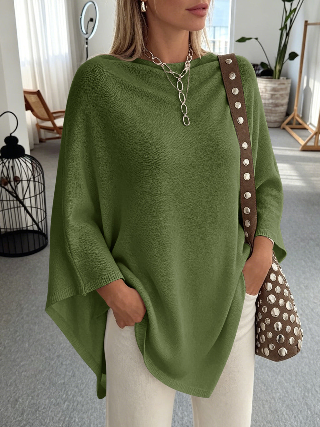 Saodimallsu Women Poncho Boat Neck Knit Sweater