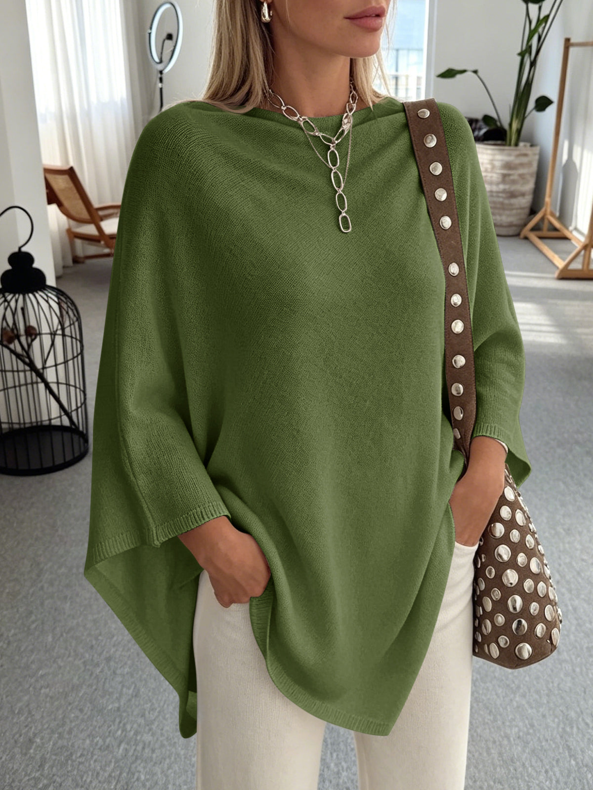 Saodimallsu Women Poncho Boat Neck Knit Sweater