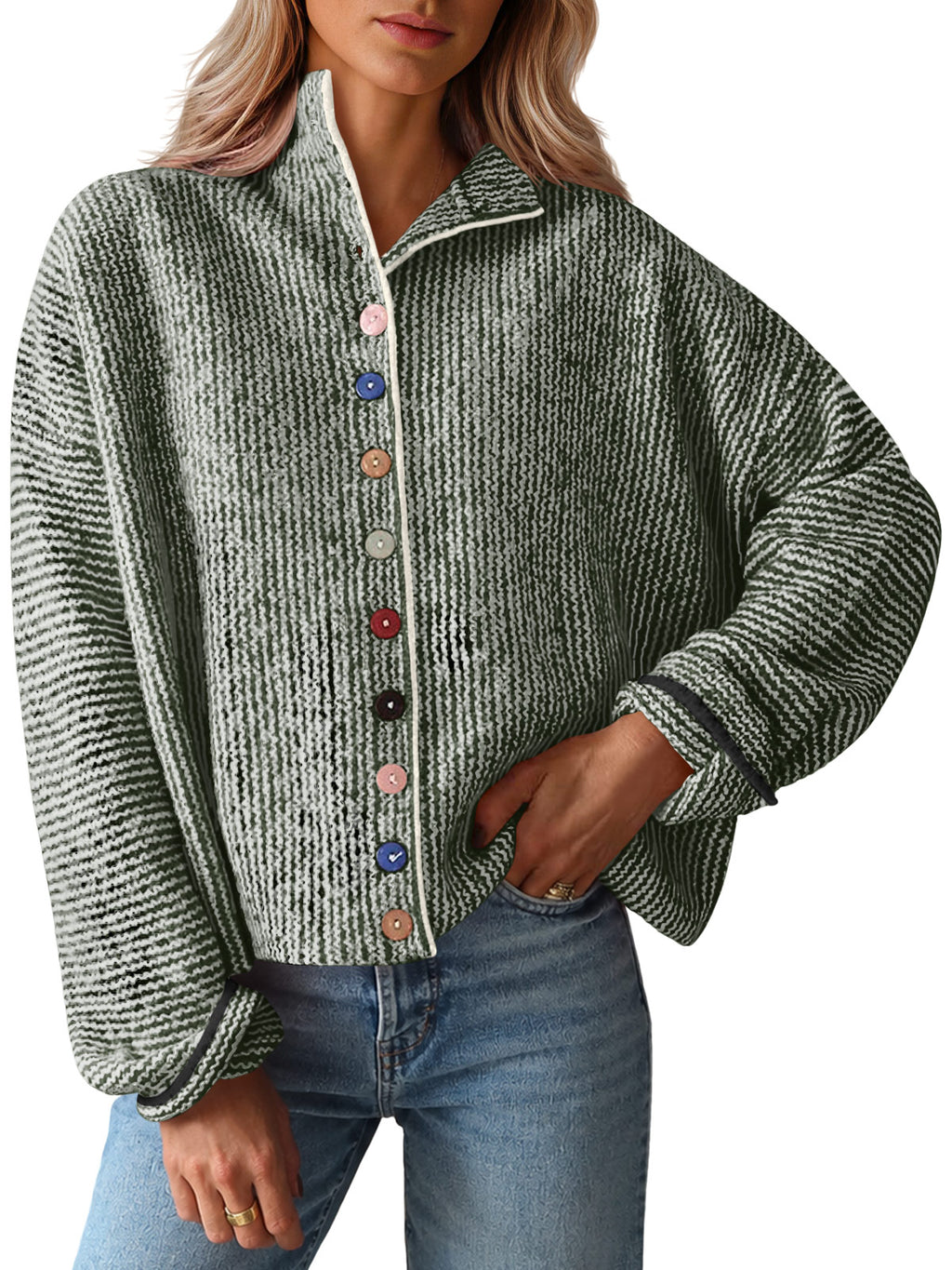 Saodimallsu Women Button Up Knit Sweater