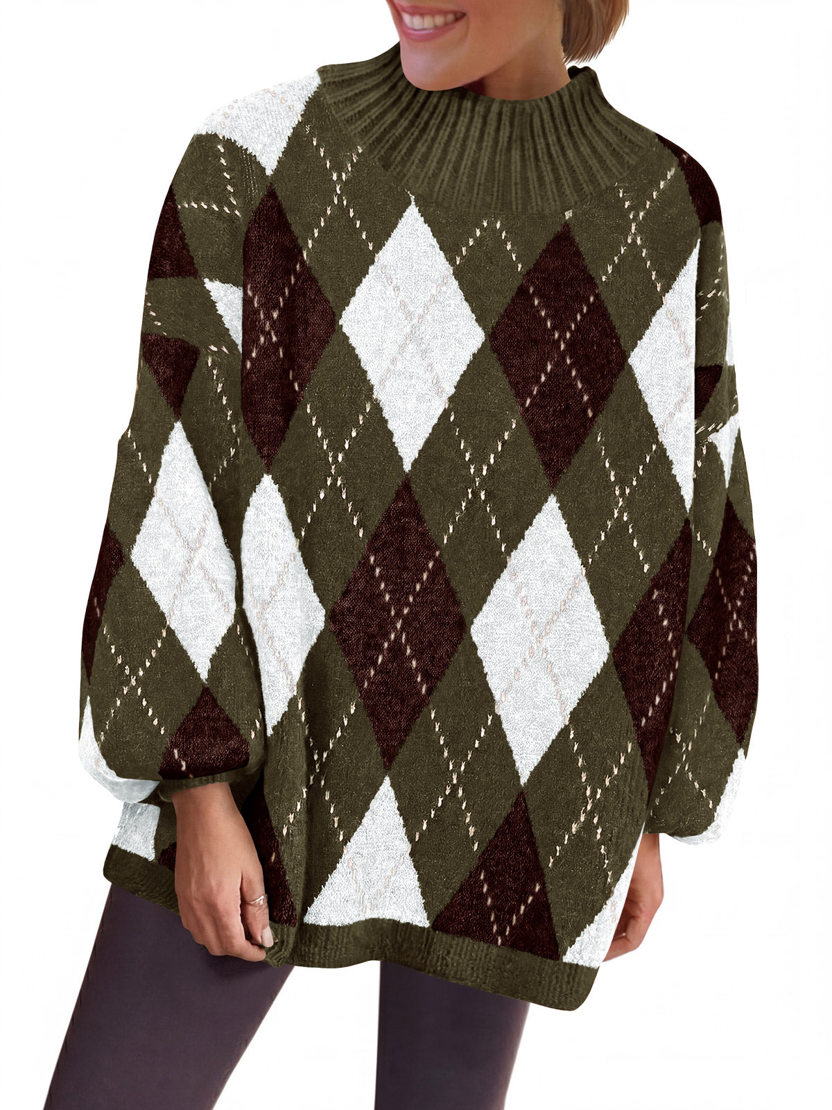 Saodimallsu Womens Oversized Argyle Fall Winter Sweater
