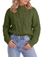 Saodimallsu Womens Mock Neck Cable Knit Sweater