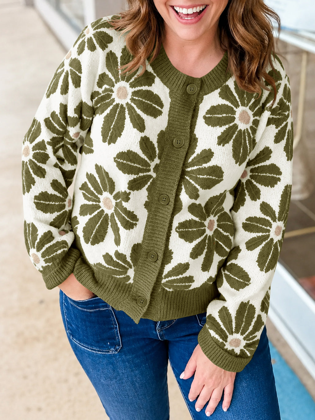 Saodimallsu Womens Floral Button Up Vintage Sweater