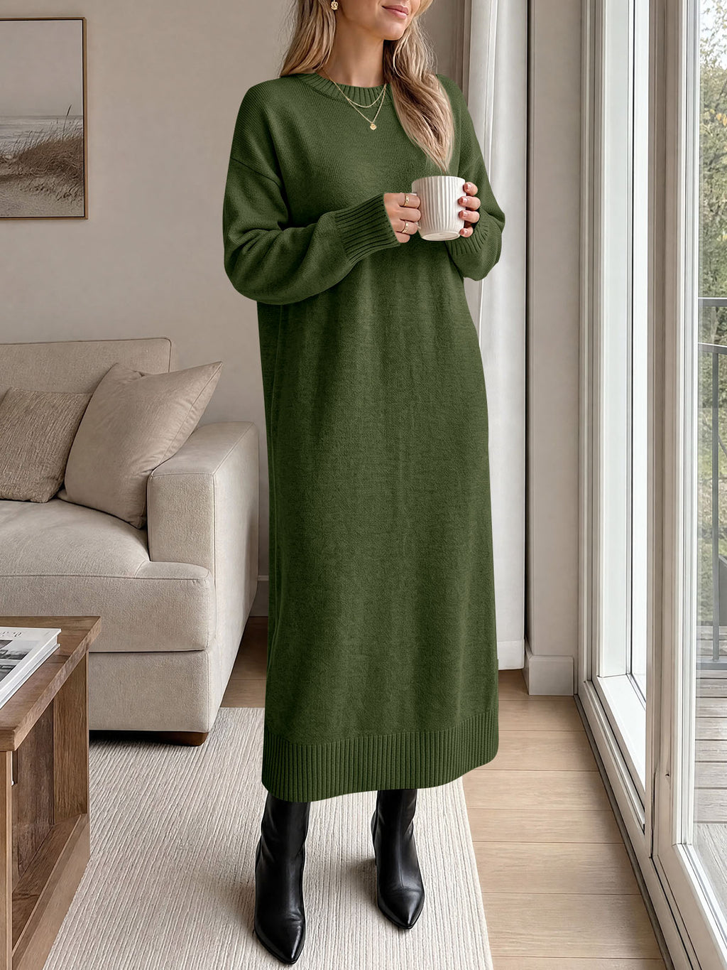 Saodimallsu Women Long Sleeve Maxi Sweater Dress