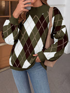 Saodimallsu Womens Oversized Argyle Fall Winter Sweater