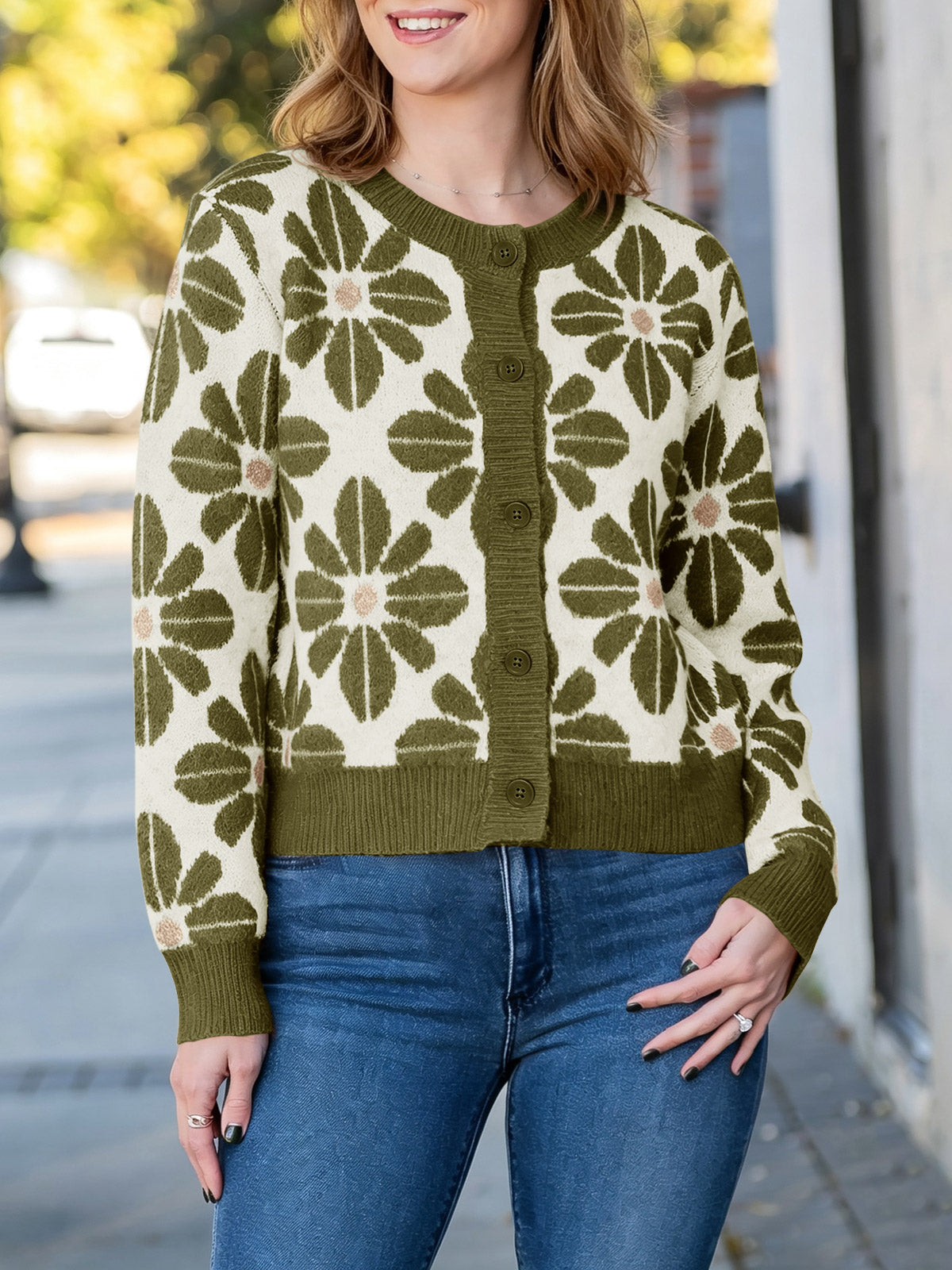 Saodimallsu Womens Floral Button Up Vintage Sweater