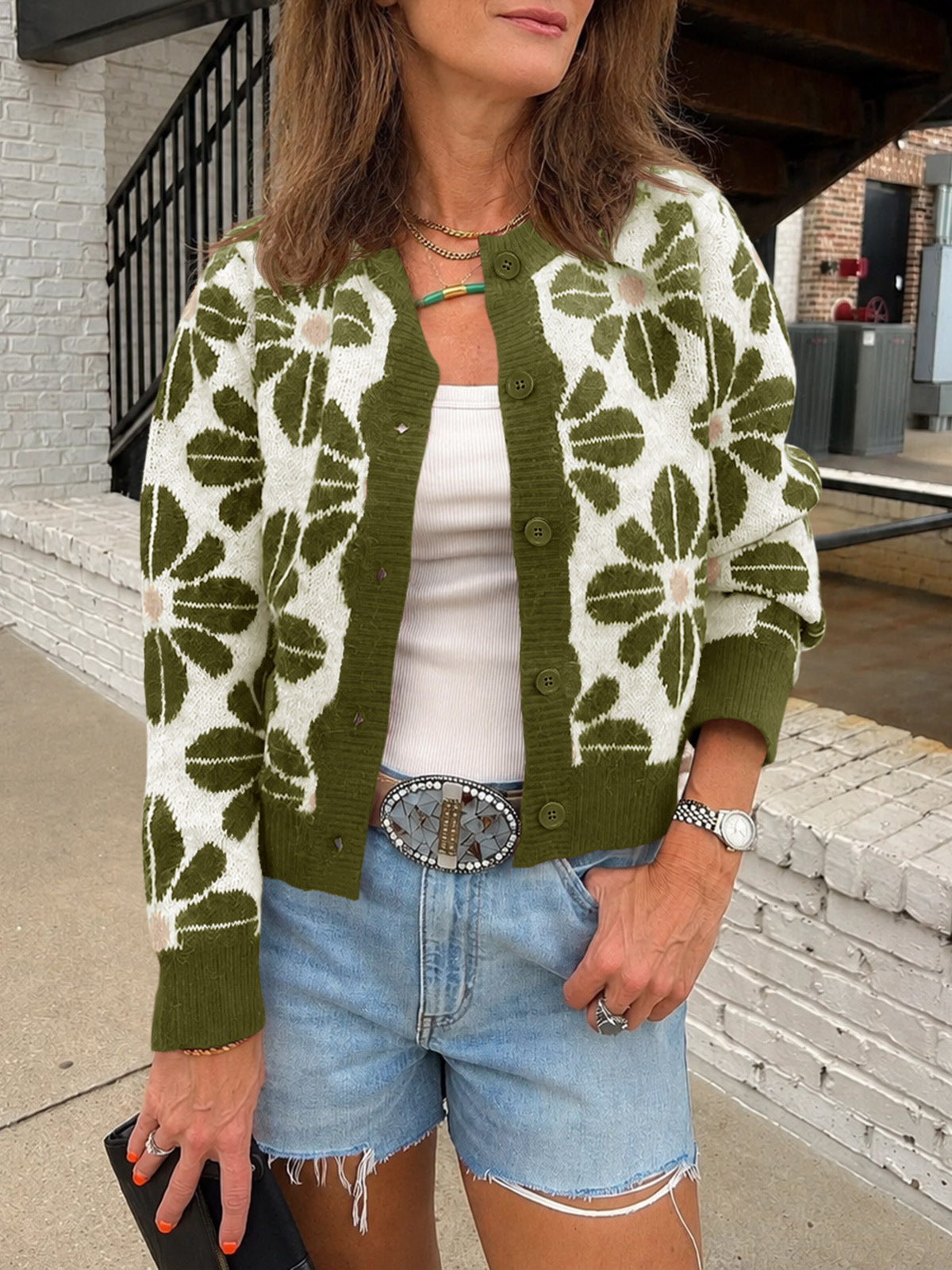 Saodimallsu Womens Floral Button Up Vintage Sweater