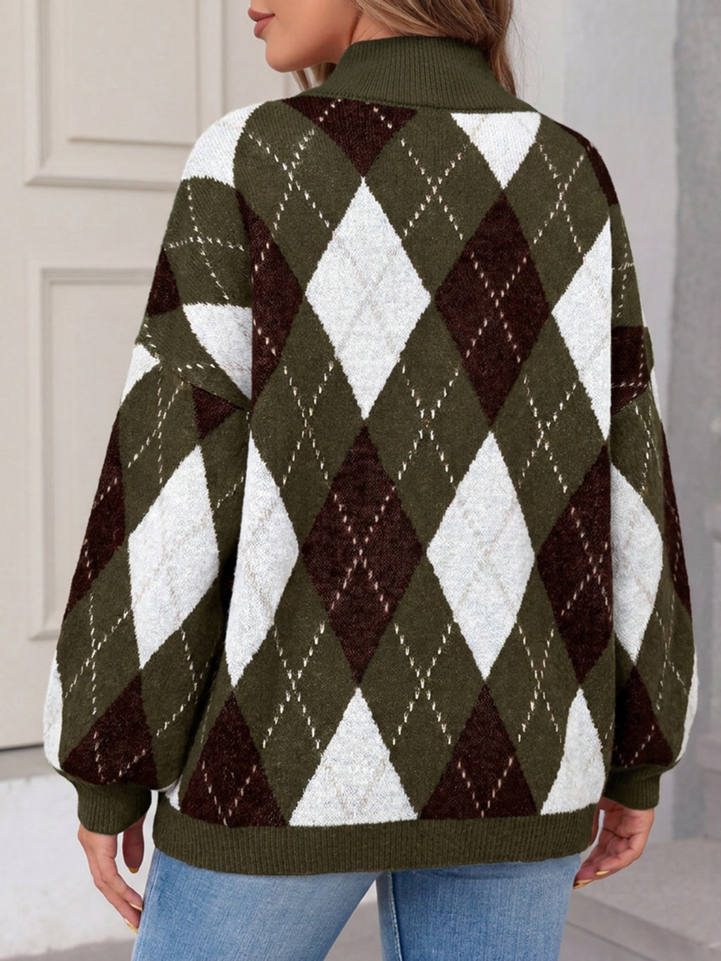 Saodimallsu Womens Oversized Argyle Fall Winter Sweater