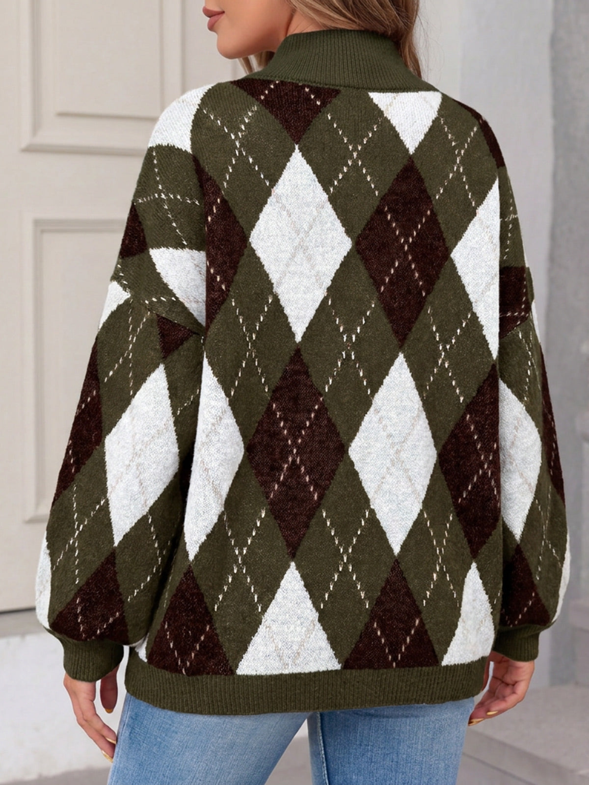Saodimallsu Womens Oversized Argyle Fall Winter Sweater