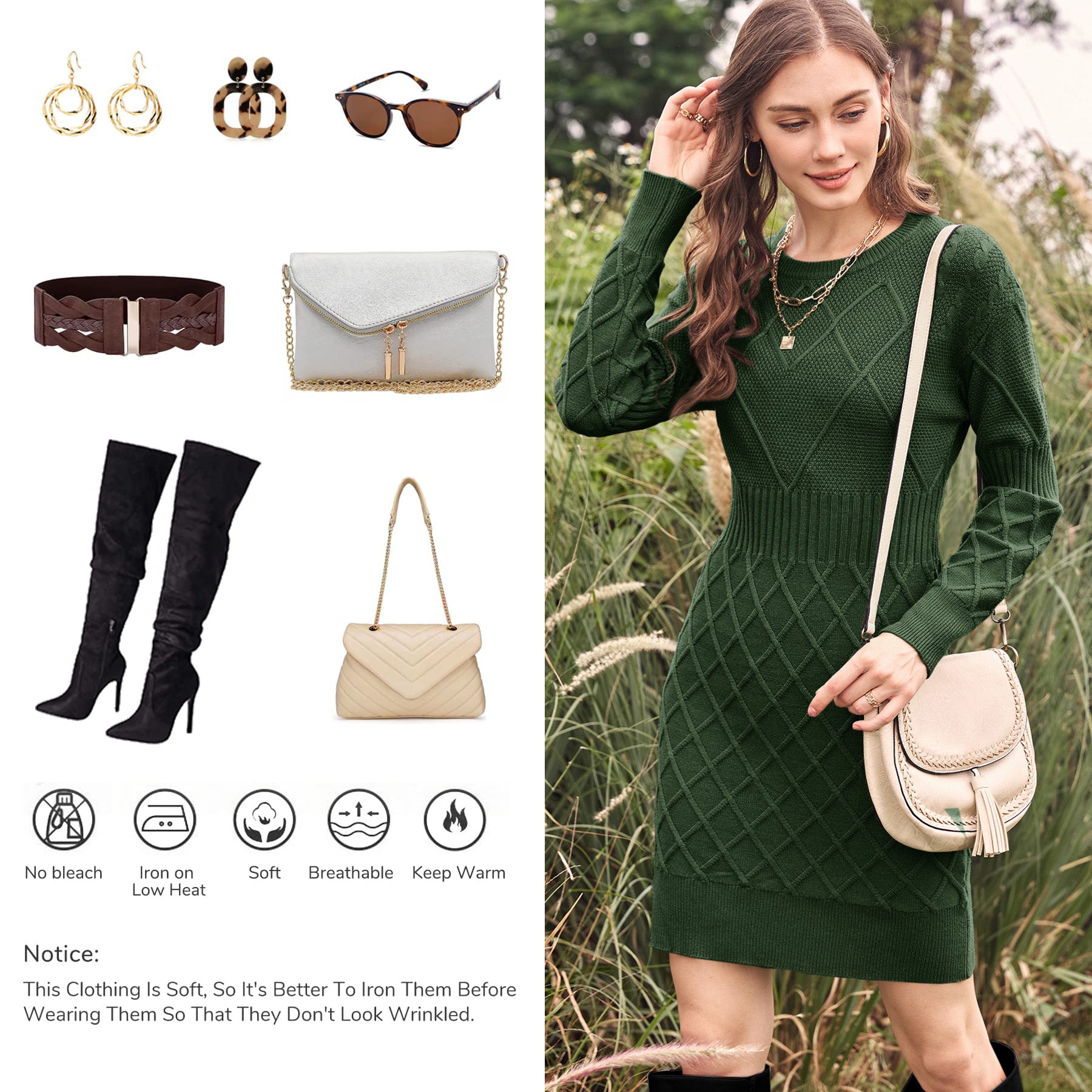 Saodimallsu Womens Bodycon Mini Sweater Dress