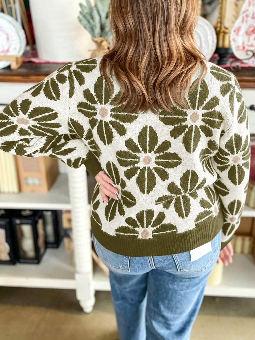 Saodimallsu Womens Floral Button Up Vintage Sweater