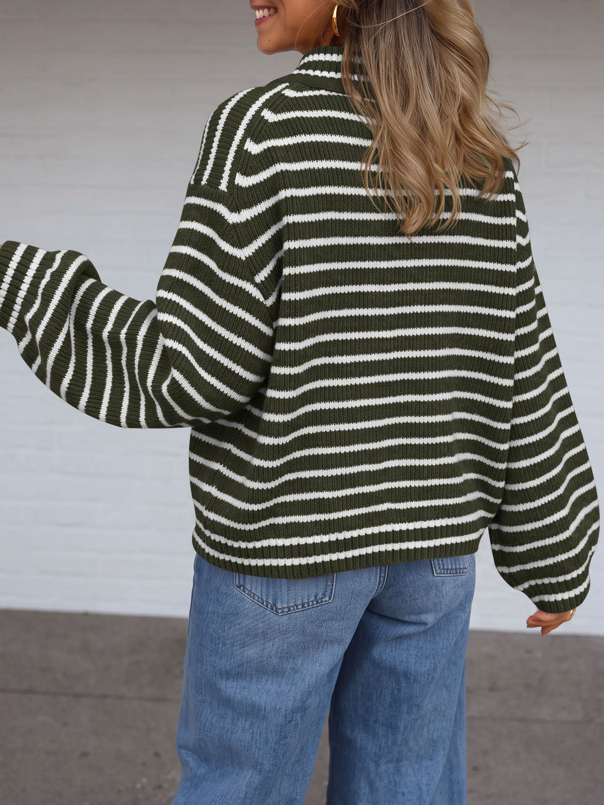 Saodimallsu Womens Striped Half Zip Sweater