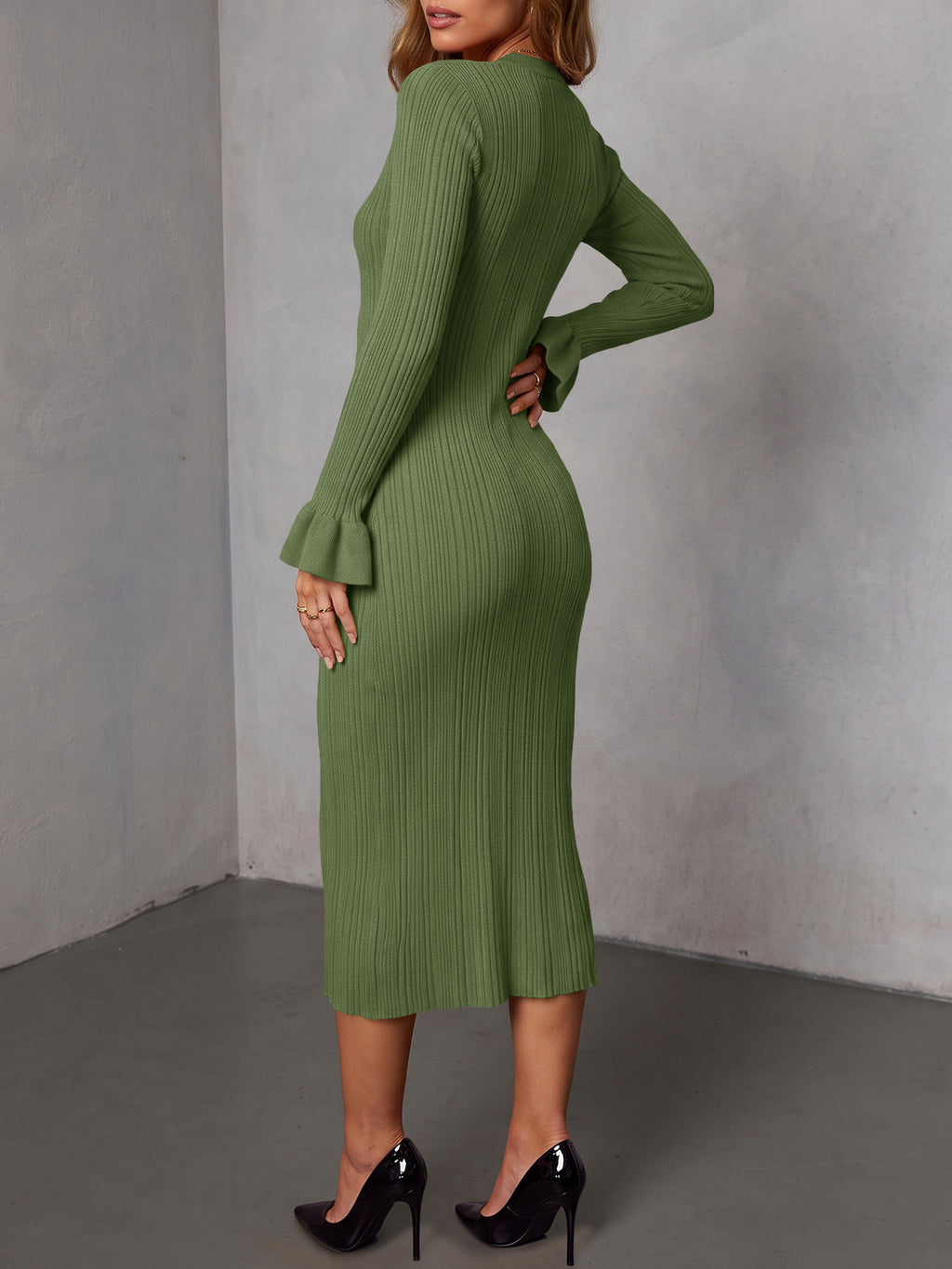 Saodimallsu Womens V Neck Midi Sweater Dress