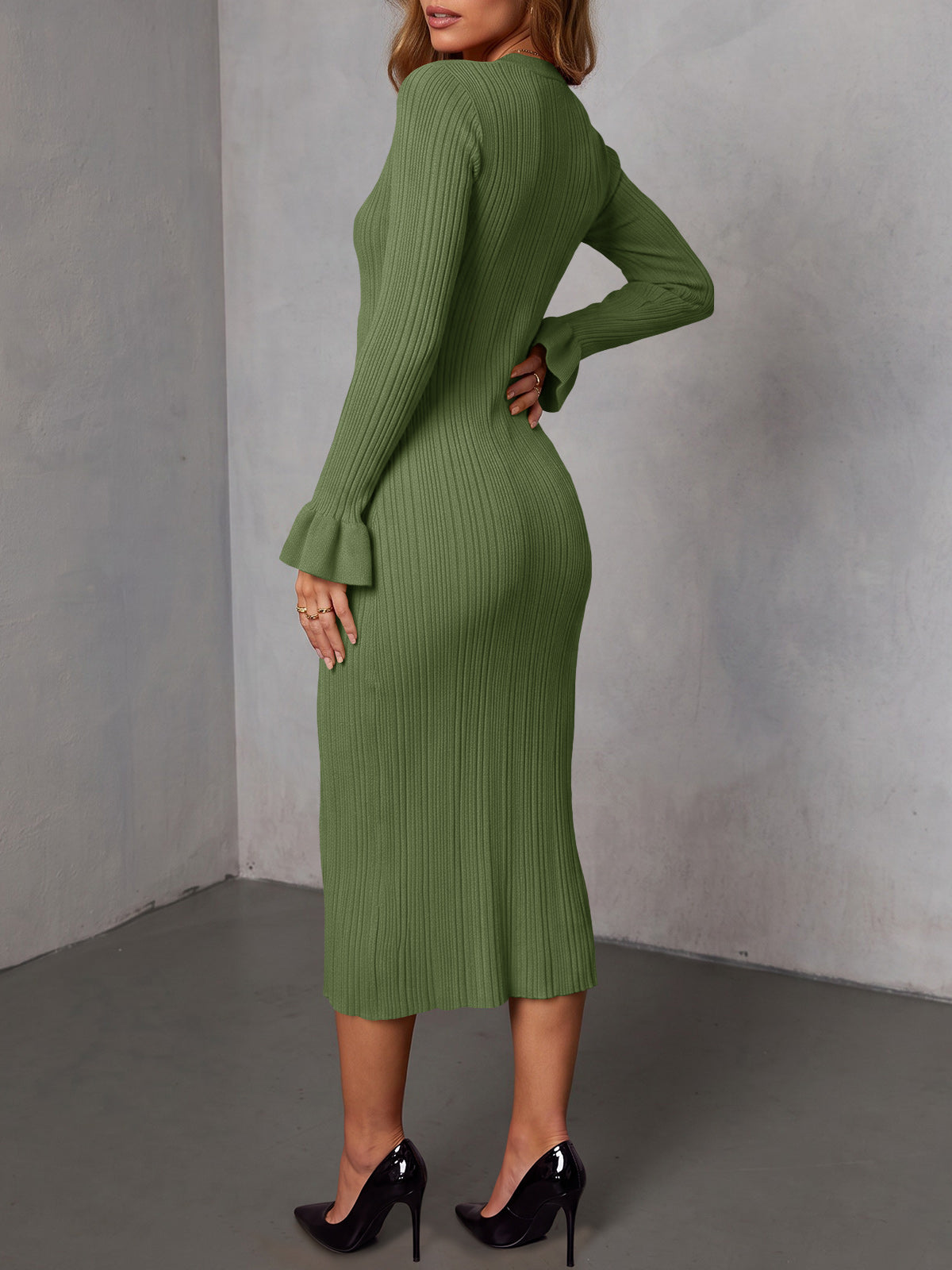 Saodimallsu Womens V Neck Midi Sweater Dress