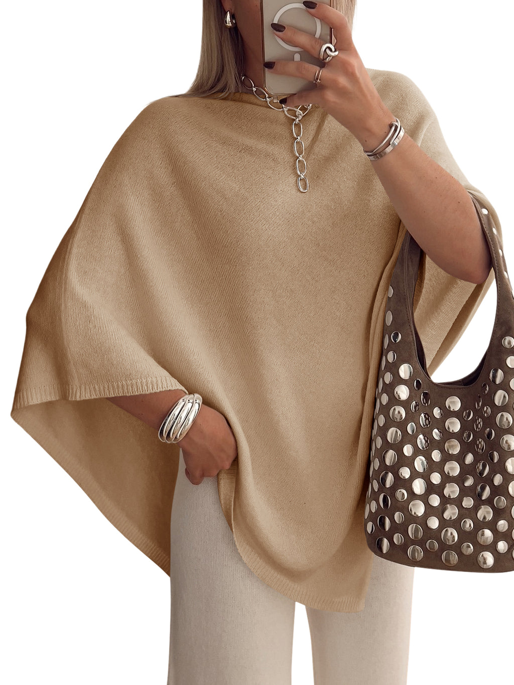 Saodimallsu Women Poncho Boat Neck Knit Sweater