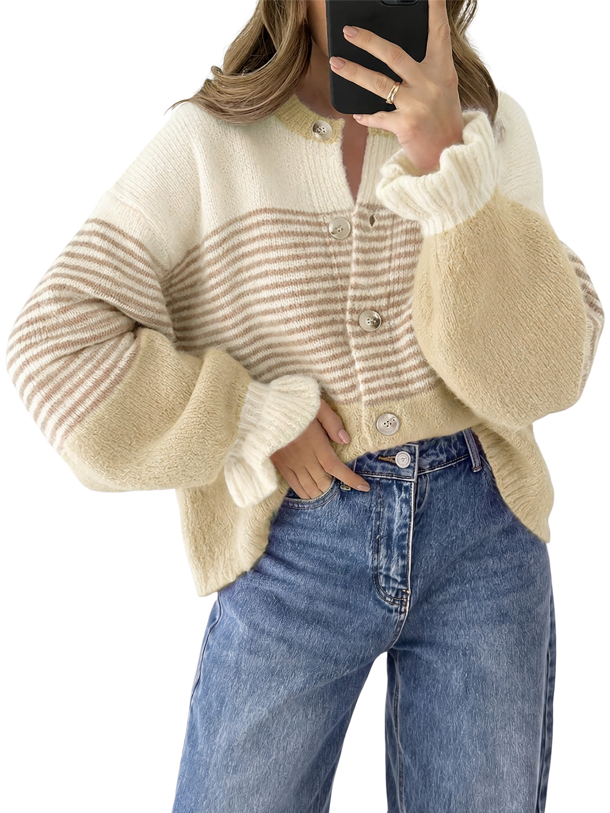 Saodimallsu Womens Striped Ruffle Sleeve Cardigan Coats