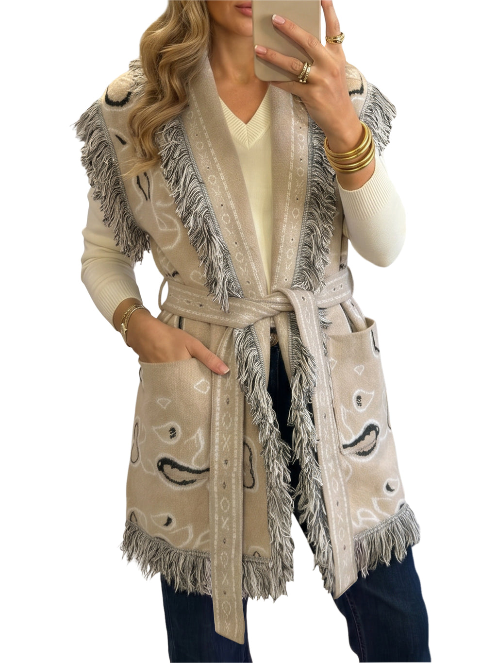 Saodimallsu Women Fringe Knit Cardigan