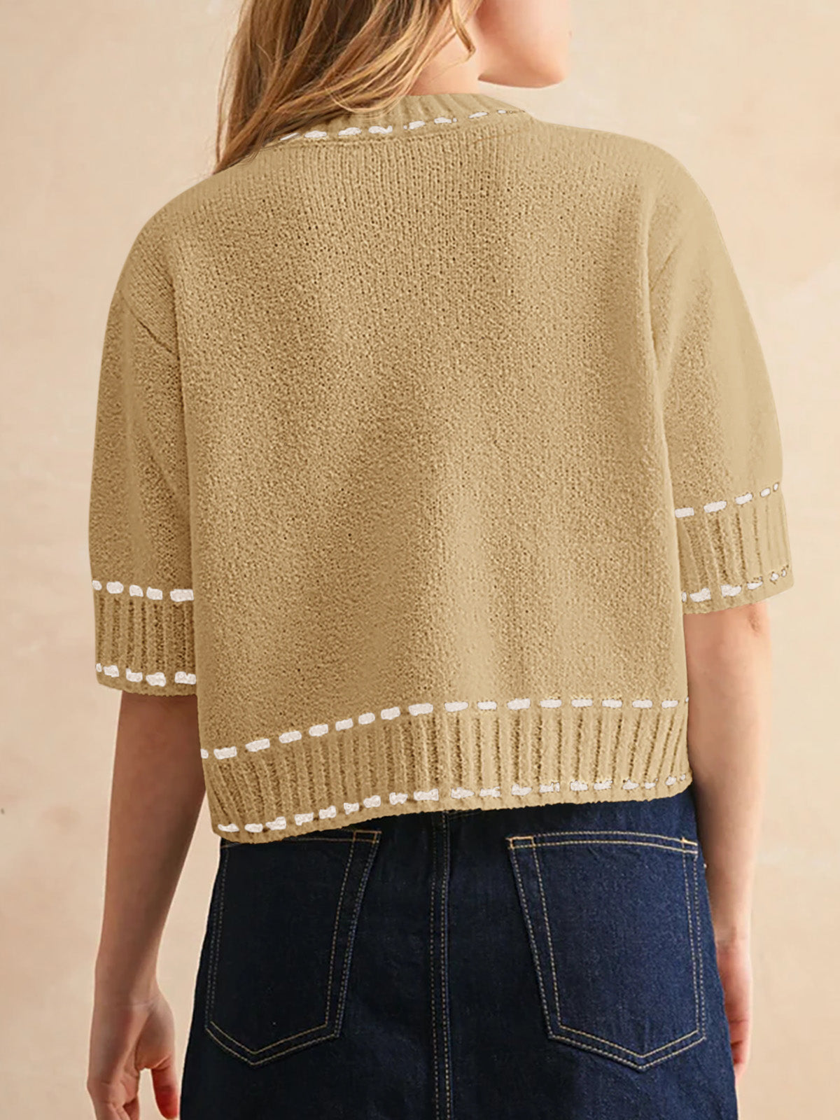 Saodimallsu Womens Cropped Crew Neck Knit Sweater
