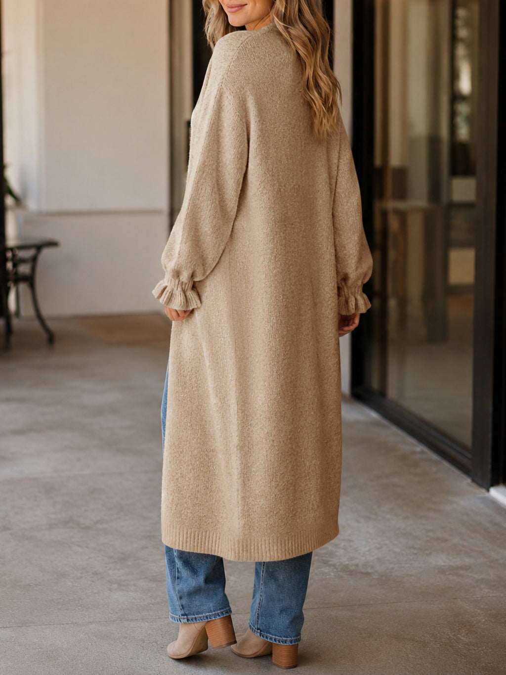 Saodimallsu Womens Ruffle Long Knit Cardigan