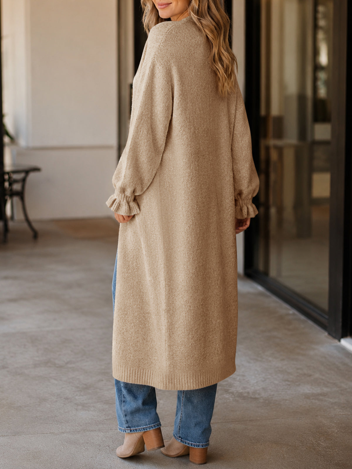 Saodimallsu Womens Ruffle Long Knit Cardigan