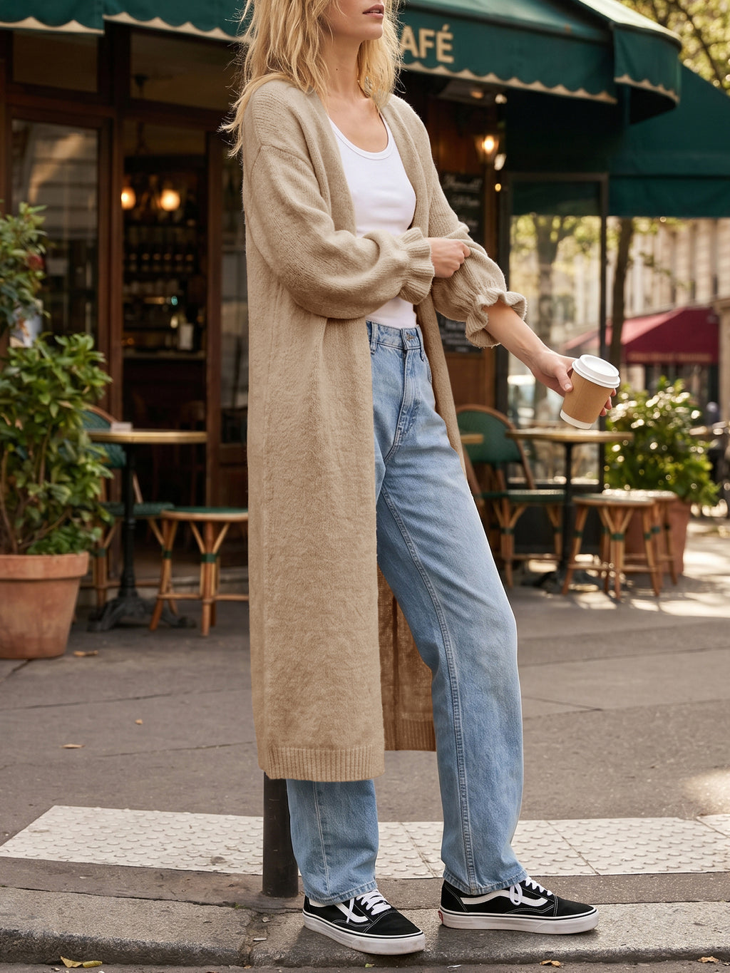 Saodimallsu Womens Ruffle Long Knit Cardigan