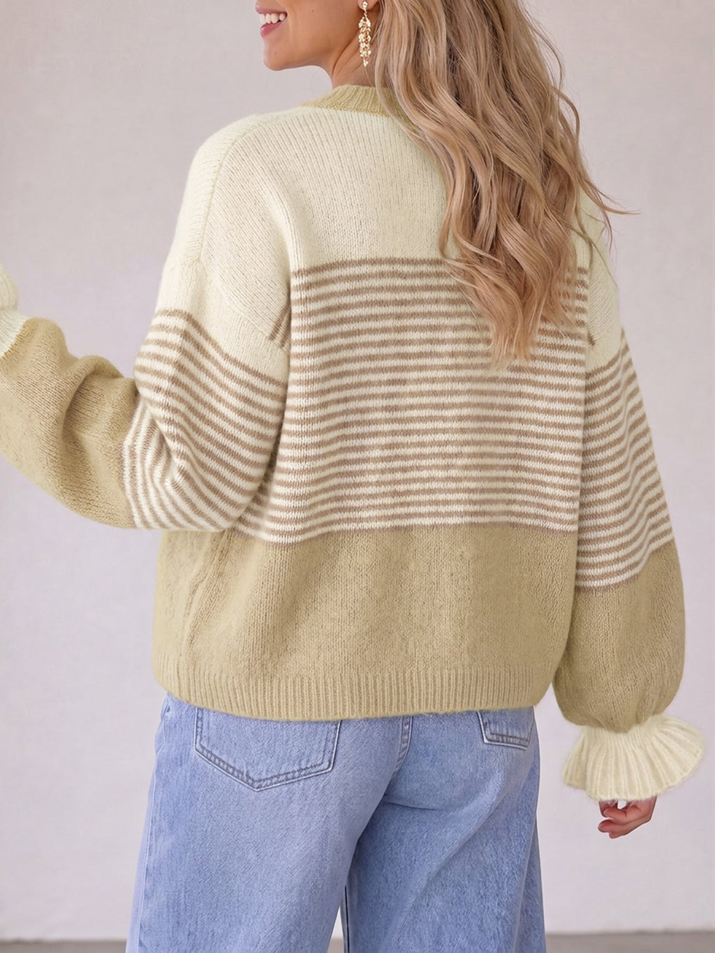 Saodimallsu Womens Striped Ruffle Sleeve Cardigan Coats