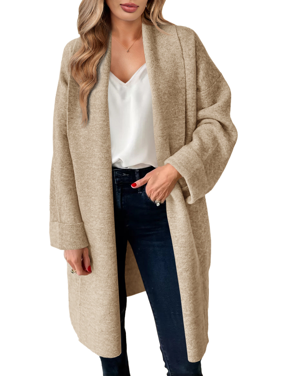 Saodimallsu Khaki Womens Long Cardigan