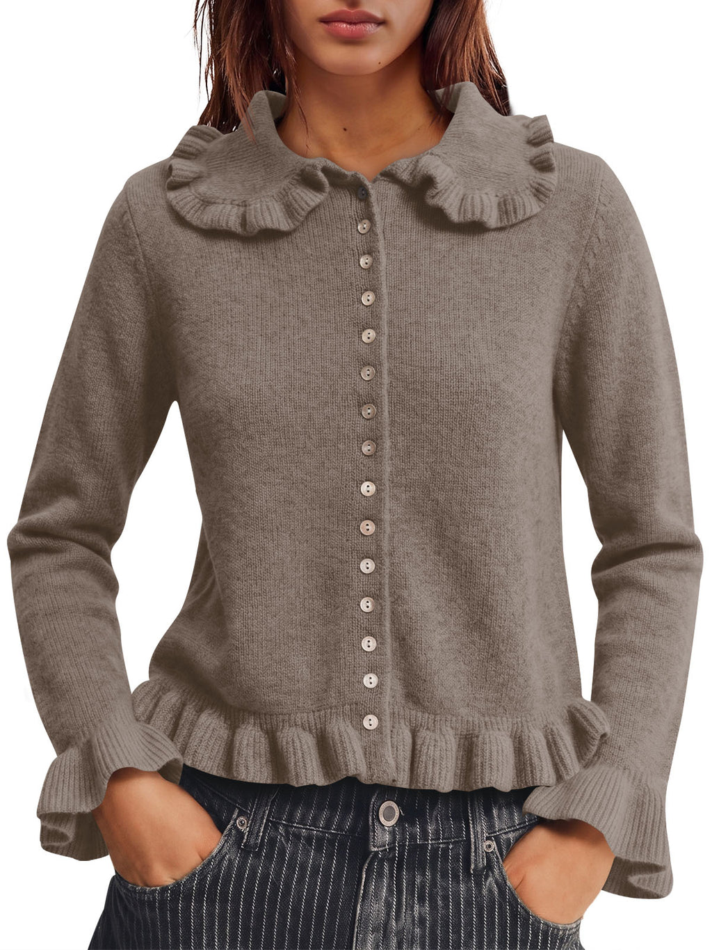 Saodimallsu Womens Ruffle Button Down Cardigan