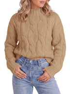 Saodimallsu Womens Mock Neck Cable Knit Sweater