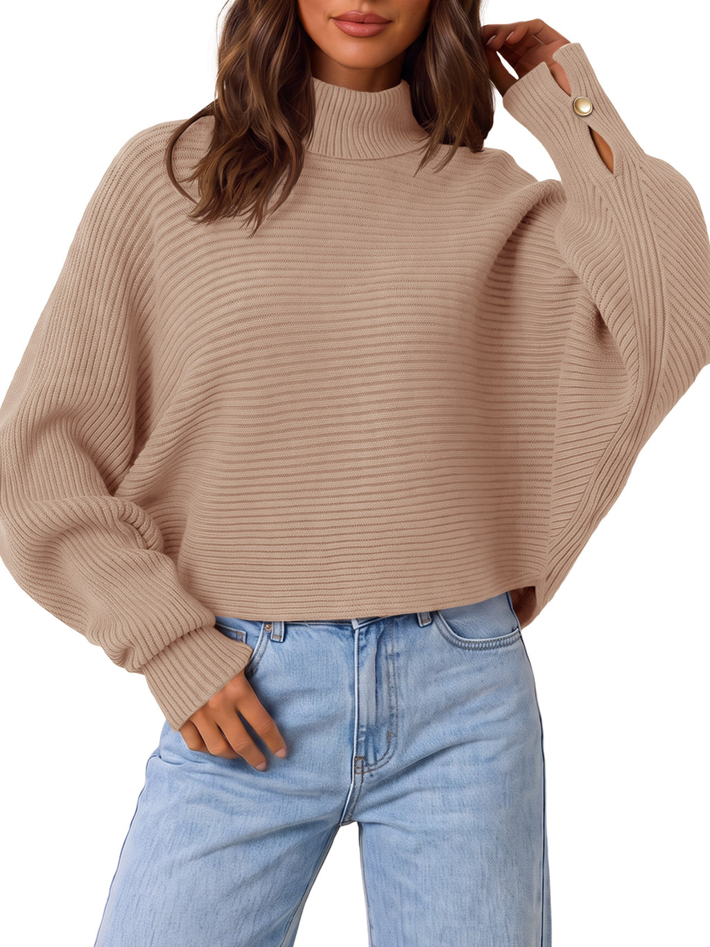 Saodimallsu Womens Batwing Sleeve Knit Turtleneck Sweater