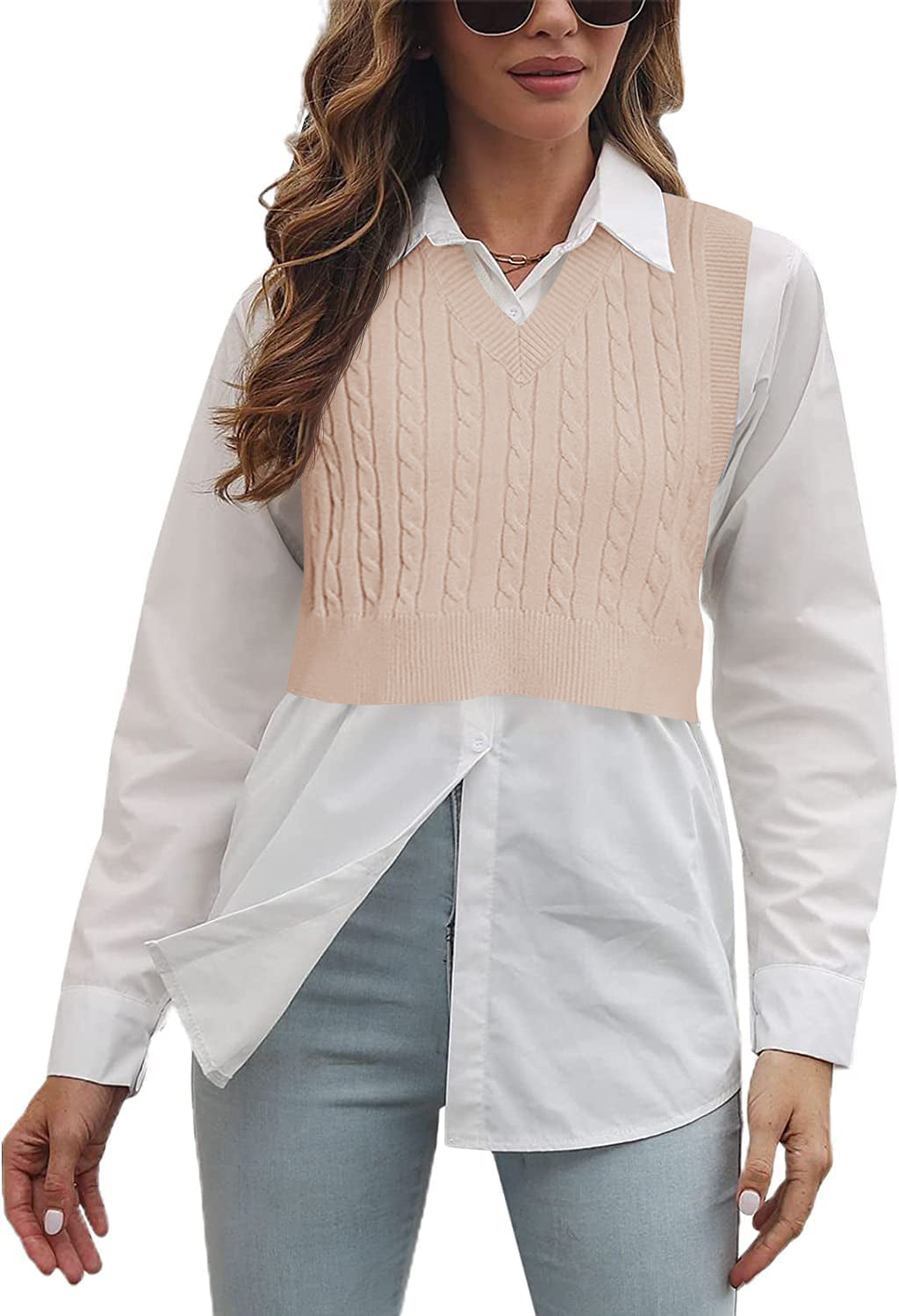 Saodimallsu Womens Cable Knit Sweater Vest