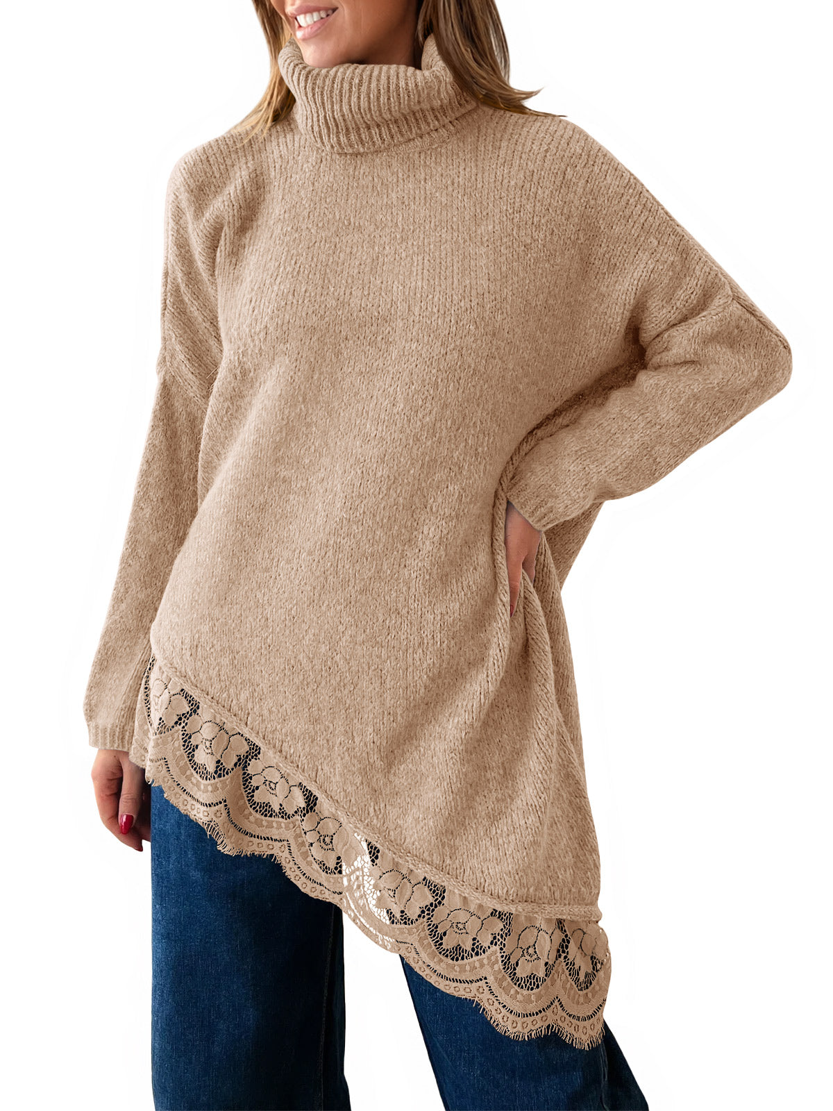 Saodimallsu Womens Oversized Batwing Sleeve Turtleneck Sweater