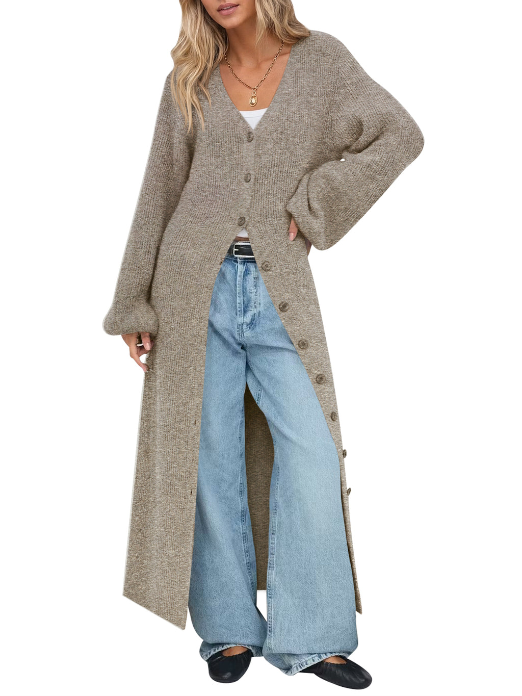Saodimallsu Womens Oversized Long Button Up Cardigan