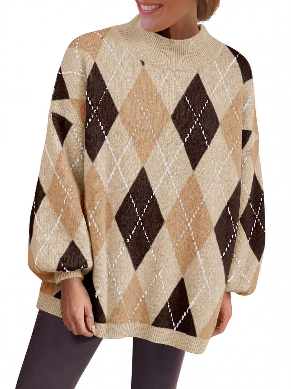 Saodimallsu Womens Oversized Argyle Fall Winter Sweater