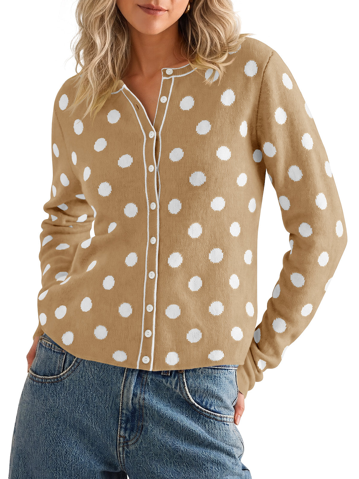 Saodimallsu Womens Polka Dot Button Up Cardigan